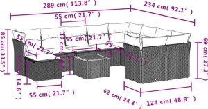 vidaXL 11-cz. zestaw wypoczynkowy do ogrodu, poduszki czarny rattan PE 3