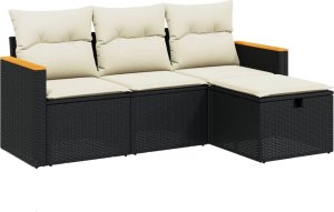 vidaXL 4-cz. zestaw wypoczynkowy do ogrodu, poduszki, czarny rattan PE 2