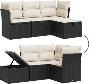 vidaXL 4-cz. zestaw wypoczynkowy do ogrodu, poduszki, czarny rattan PE 3