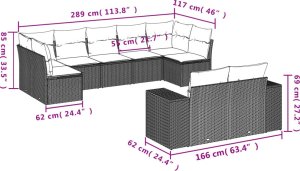 vidaXL 9-cz. zestaw mebli ogrodowych z poduszkami, szary, polirattan 7