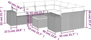 vidaXL 9-cz. zestaw mebli ogrodowych z poduszkami, szary, polirattan 3