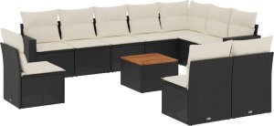 vidaXL 11-cz. zestaw wypoczynkowy do ogrodu, poduszki czarny rattan PE 2