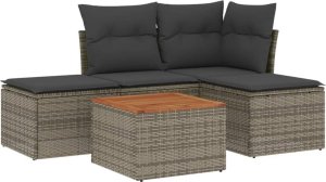 vidaXL 5-cz. zestaw wypoczynkowy do ogrodu, poduszki, szary rattan PE 2