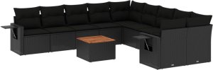 vidaXL 11-cz. zestaw wypoczynkowy do ogrodu, poduszki czarny rattan PE 2