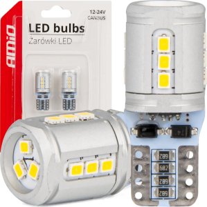 AMiO Żarówki led canbus t10e w5w 15x2016 smd white 12v 24v amio-03723 1