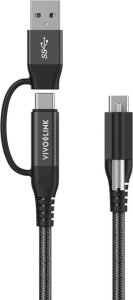 Kabel USB VivoLink USB-A + USB-C - USB-C 1.5 m Czarny (PROUSBCMM1.5ADP) 1