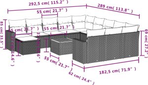 vidaXL 13-cz. zestaw mebli do ogrodu, poduszki, czarny, rattan PE 3