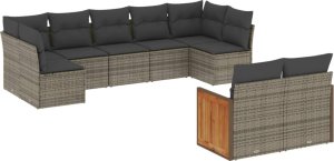 vidaXL 9-cz. zestaw mebli ogrodowych z poduszkami, szary, polirattan 2