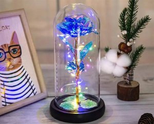 Verk Wieczna róża w szkle prezent led świecąca niebieska szklana na dzień kobiet Wieczna róża w szkle prezent led świecąca niebieska szklana na dzień kobiet 2