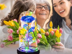 Verk Wieczna róża w szkle prezent led świecąca niebieska szklana na dzień kobiet Wieczna róża w szkle prezent led świecąca niebieska szklana na dzień kobiet 9