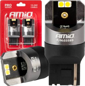 AMiO Żarówki led canbus pro series 7440 w21w 4x3030 smd white 12v 24v amio-03589 1