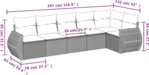 vidaXL 6-cz. zestaw mebli ogrodowych z poduszkami, czarny polirattan 7