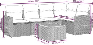 vidaXL 6-cz. zestaw mebli ogrodowych z poduszkami, czarny polirattan 8