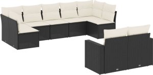 vidaXL 9-cz. zestaw wypoczynkowy do ogrodu, z poduszkami, czarny 2