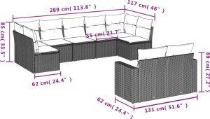vidaXL 9-cz. zestaw wypoczynkowy do ogrodu, z poduszkami, czarny 7