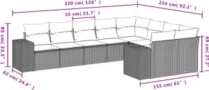 vidaXL 9-cz. zestaw mebli ogrodowych z poduszkami, beżowy, polirattan 7