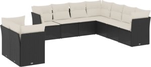 vidaXL 9-cz. zestaw wypoczynkowy do ogrodu, z poduszkami, czarny 2