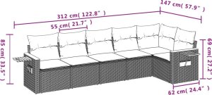 vidaXL 6-cz. zestaw mebli ogrodowych z poduszkami, czarny polirattan 8