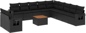 vidaXL 12-cz. zestaw mebli do ogrodu, z poduszkami, czarny, polirattan 2