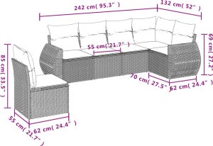 vidaXL 6-cz. zestaw mebli ogrodowych z poduszkami, szary, polirattan 7