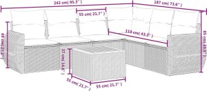 vidaXL 7-cz. zestaw wypoczynkowy do ogrodu, z poduszkami, czarny 8