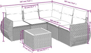 vidaXL 6-cz. zestaw mebli ogrodowych z poduszkami, czarny polirattan 8