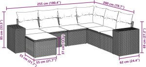 vidaXL 7-cz. zestaw wypoczynkowy do ogrodu, z poduszkami, czarny 8