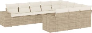 vidaXL 10-cz. zestaw mebli ogrodowych z poduszkami, beżowy, polirattan 2
