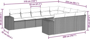 vidaXL 10-cz. zestaw mebli ogrodowych z poduszkami, beżowy, polirattan 7