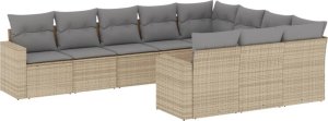 vidaXL 10-cz. zestaw mebli ogrodowych z poduszkami, beżowy, polirattan 2