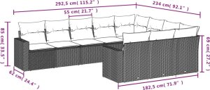 vidaXL 10-cz. zestaw mebli ogrodowych z poduszkami, beżowy, polirattan 7