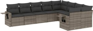 vidaXL 9-cz. zestaw mebli ogrodowych z poduszkami, szary, polirattan 2