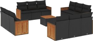 vidaXL 13-cz. zestaw mebli do ogrodu, poduszki, czarny, rattan PE 2
