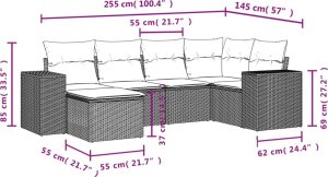 vidaXL 6-cz. zestaw mebli ogrodowych z poduszkami, czarny polirattan 8