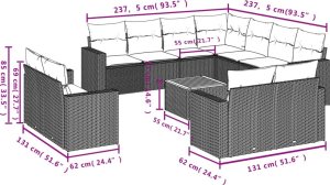 vidaXL 12-cz. zestaw mebli do ogrodu, z poduszkami, czarny, polirattan 3