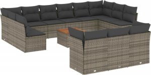 vidaXL 14-cz. zestaw mebli ogrodowych z poduszkami, szary, polirattan 2