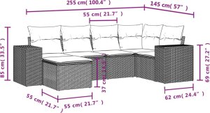 vidaXL 6-cz. zestaw mebli ogrodowych z poduszkami, beżowy, polirattan 8