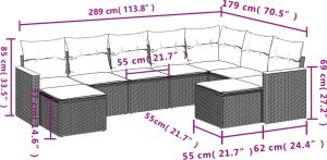 vidaXL 9-cz. zestaw wypoczynkowy do ogrodu, z poduszkami, czarny 3