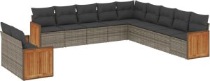 vidaXL 11-cz. zestaw mebli ogrodowych z poduszkami, szary rattan PE 2