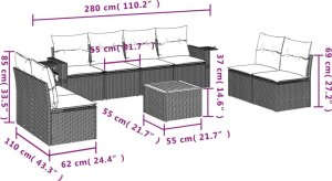 vidaXL 9-cz. zestaw wypoczynkowy do ogrodu, z poduszkami, czarny 8