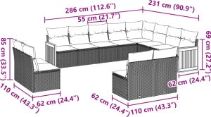 vidaXL 12-cz. zestaw mebli do ogrodu, z poduszkami, czarny, polirattan 7