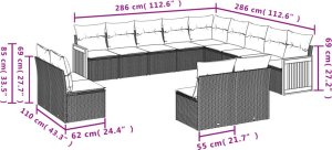 vidaXL 13-cz. zestaw mebli do ogrodu, poduszki, czarny, rattan PE 7