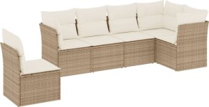 vidaXL 6-cz. zestaw mebli ogrodowych z poduszkami, beżowy, polirattan 2