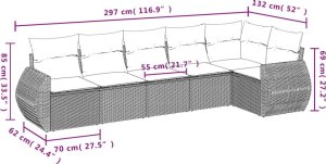 vidaXL 6-cz. zestaw mebli ogrodowych z poduszkami, szary, polirattan 7