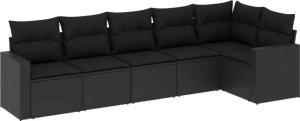vidaXL 6-cz. zestaw mebli ogrodowych z poduszkami, czarny polirattan 2