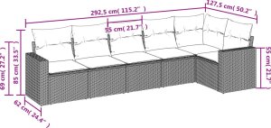 vidaXL 6-cz. zestaw mebli ogrodowych z poduszkami, czarny polirattan 7
