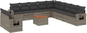 vidaXL 12-cz. zestaw mebli ogrodowych z poduszkami, szary, polirattan 2