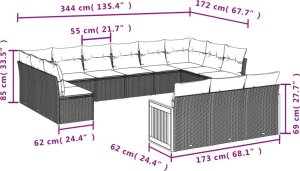 vidaXL 13-cz. zestaw mebli do ogrodu, poduszki, czarny, rattan PE 7