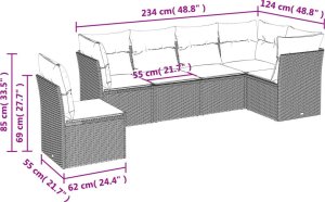 vidaXL 6-cz. zestaw mebli ogrodowych z poduszkami, szary, polirattan 6