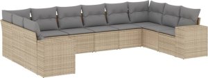vidaXL 10-cz. zestaw mebli ogrodowych z poduszkami, beżowy, polirattan 2